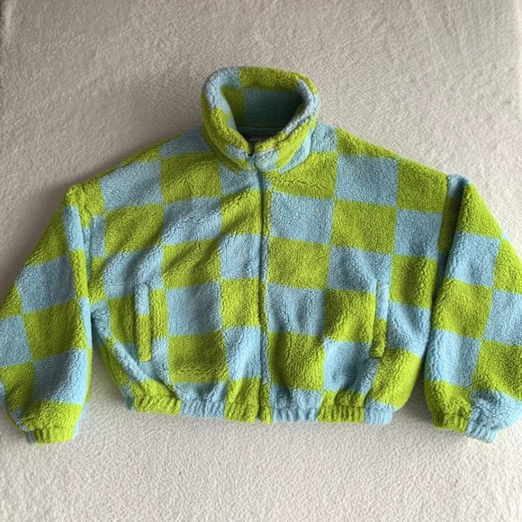 Urban Outfitters Jackets & Blazers - Urban Outfitters Full Zip Fleece Jacket Womens M Sherpa Cropped Blue Green Cozy